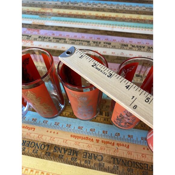 Thai Goddess Glass Mid Century Modern Retro Bar Set of 5 Asian MCM Red Some Wear - Picture 8 of 12